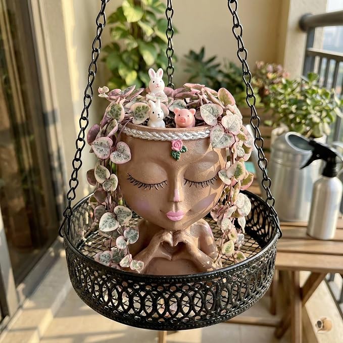 Face Planter Pot with Heart Hands, Resin Head Planter - Image 5