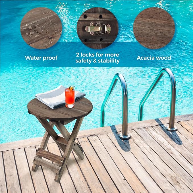 Small Patio Table, Outdoor Folding Side Table, Portable Accent Coffee End Table - Image 6