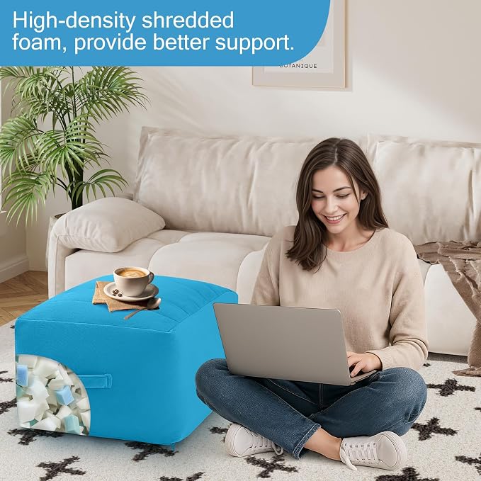 MeMoreCool Square Stuffed Pouf Ottoman Foot Rest, Floor Pouf Foot Stool - Image 4