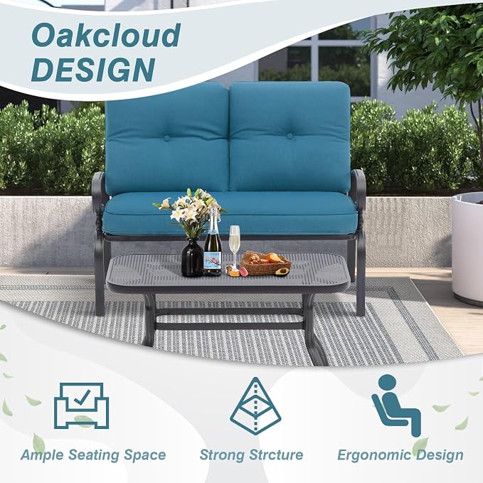 Oakcloud Outdoor 2 Pcs Patio Loveseat Bench Metal Frame Furniture Set - Image 6