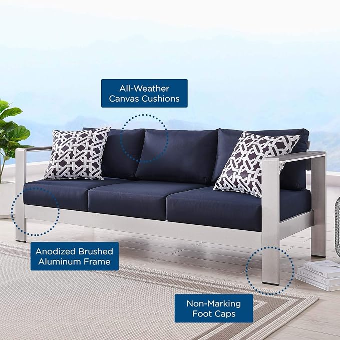 Modway Shore Aluminum Metal Outdoor Patio Sofa - Image 9