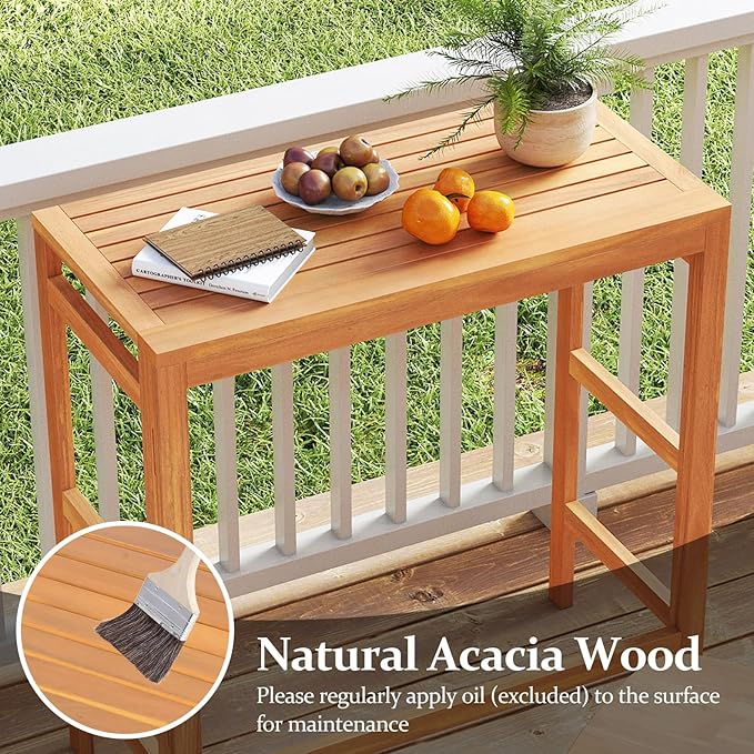 Tangkula Acacia Wood Outdoor Folding Bar Table, Patio Rectangle Counter Height - Image 7