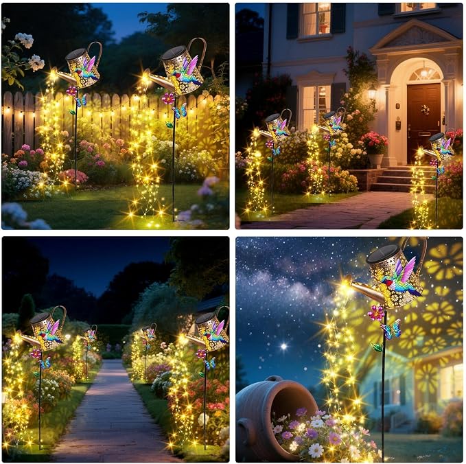 Solar Watering Can with Lights Outdoor Garden, 41in Large Hummingbird Garden - Image 6