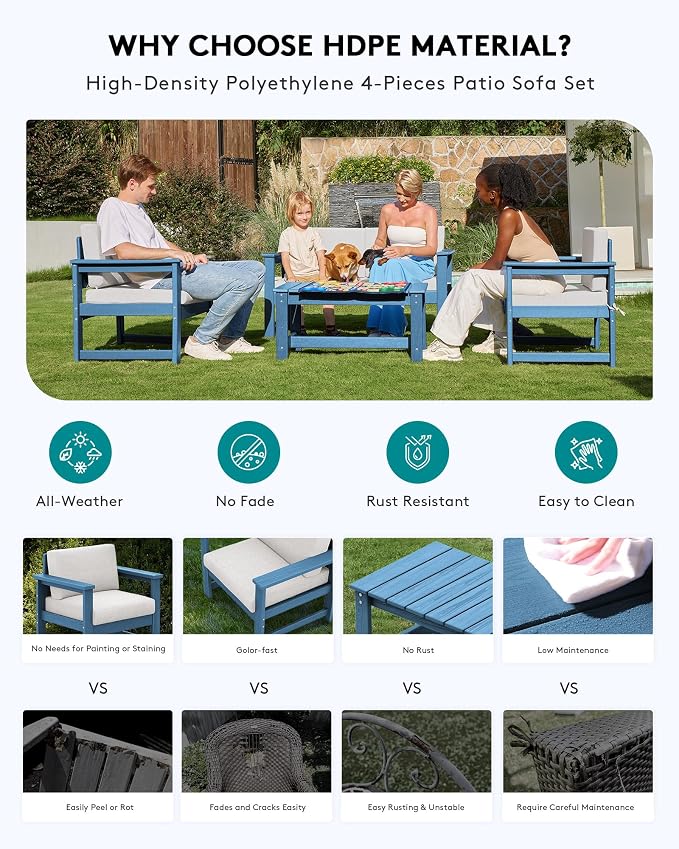 SERWALL 6 Pieces HDPE Outdoor Sofa Set - Image 6