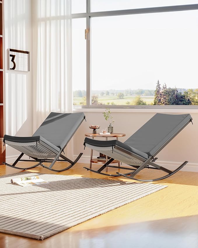 GarveeLife Outdoor Rocking Lounge Chair Set of 2, Patio Chaise Lounge - Image 6