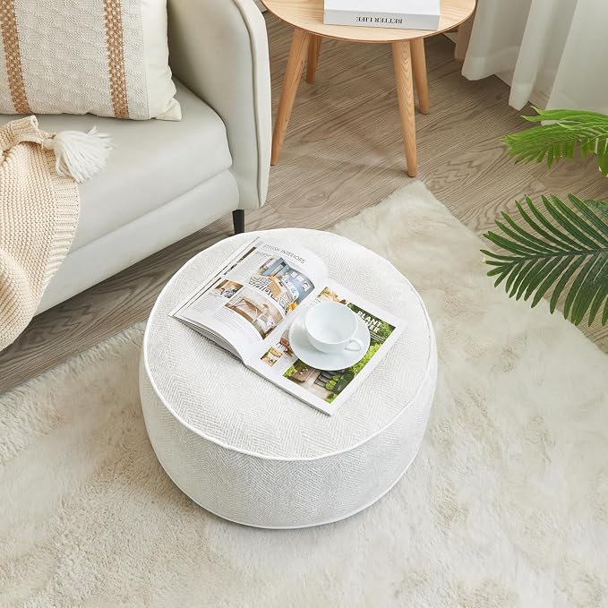 Inflatable Pouf Ottoman, 21x10 Inches Stuffed Chenille Ottoman - Image 4
