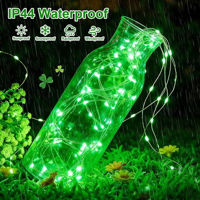 QITONG 4 Pack Solar St. Patricks Fairy Lights, Each 33ft 100 LED Green - Image 5