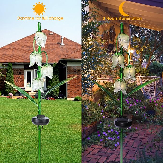 VCUTEKA Solar Garden Decor Stake Outdoor Light Glass Flower Stake - Image 6