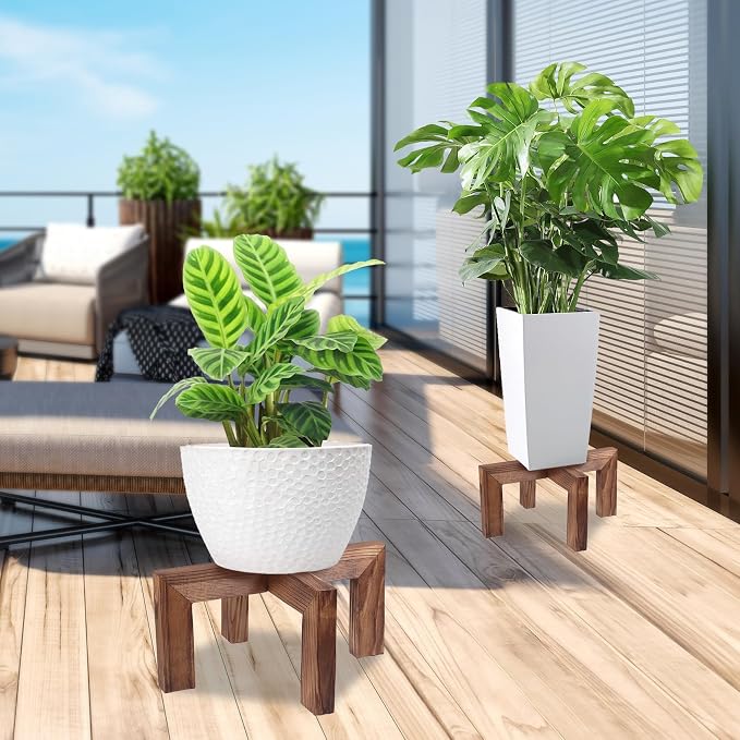 Plant Stand, Indoor/Outdoor Wood Plant Holder, Single Flower Pot Stand - Image 7