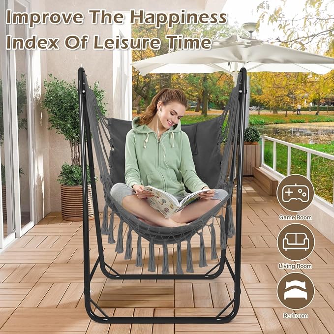 U-Shaped Hammock Chair with Stand, Heavy-Duty and Rustproof Hanging Chair with - Image 5