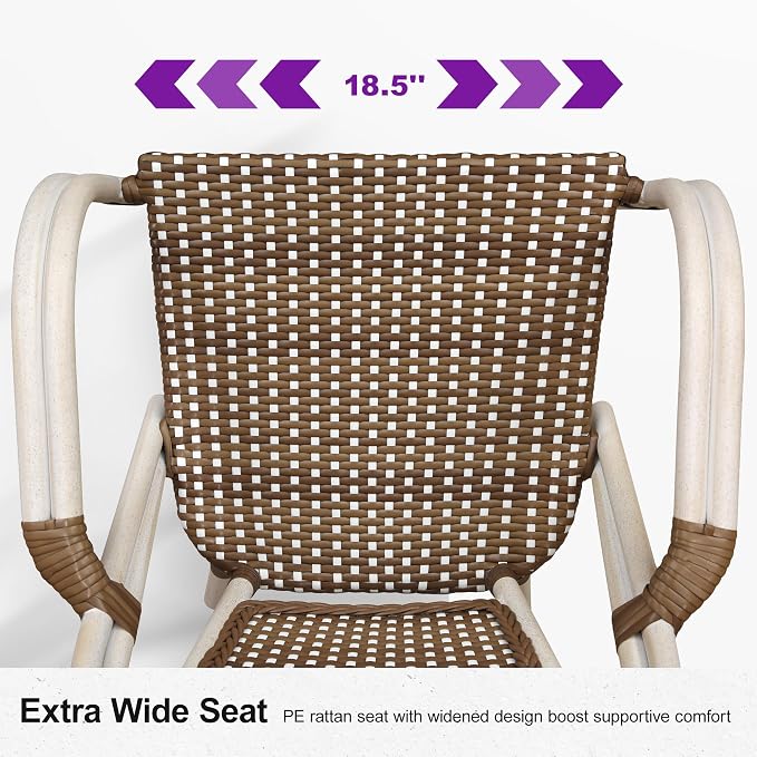 PURPLE LEAF French Bistro Chairs Set of 2 Patio Dining Chairs Hand-Woven - Image 4