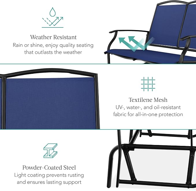 Best Choice Products 2-Person Outdoor Patio Swing Glider Steel Bench Loveseat - Image 5