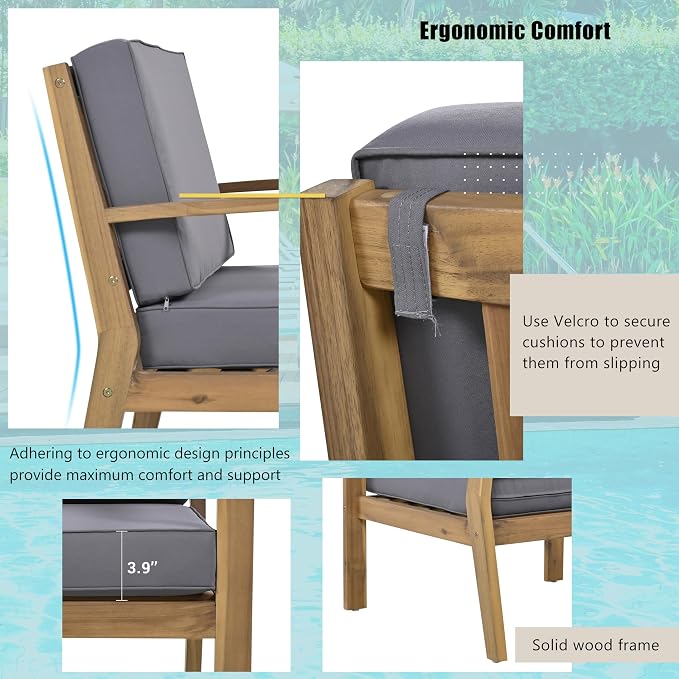 6-Piece Outdoor Patio Conversation Furniture Set, Acacia Wood Sectional Sofa Set - Image 7