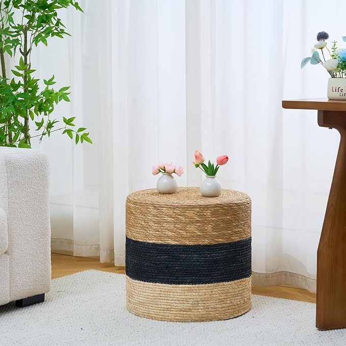 Wimarsbon 18'' Ottoman Pouf, Natural Braided Poof, Rustic Handweave Lounge - Image 6