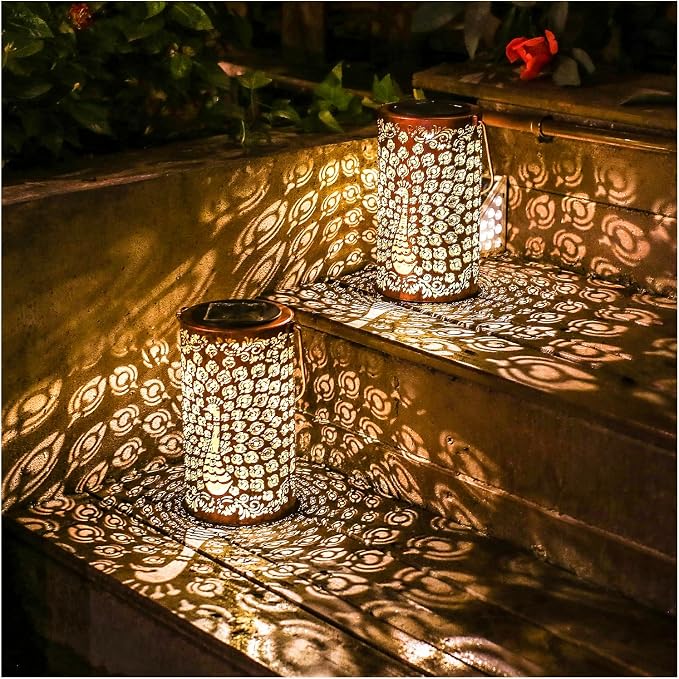 2 Pack Peacock Outdoor Solar Hanging Lanterns Waterproof LED Solar Lights Metal by TIGGSY