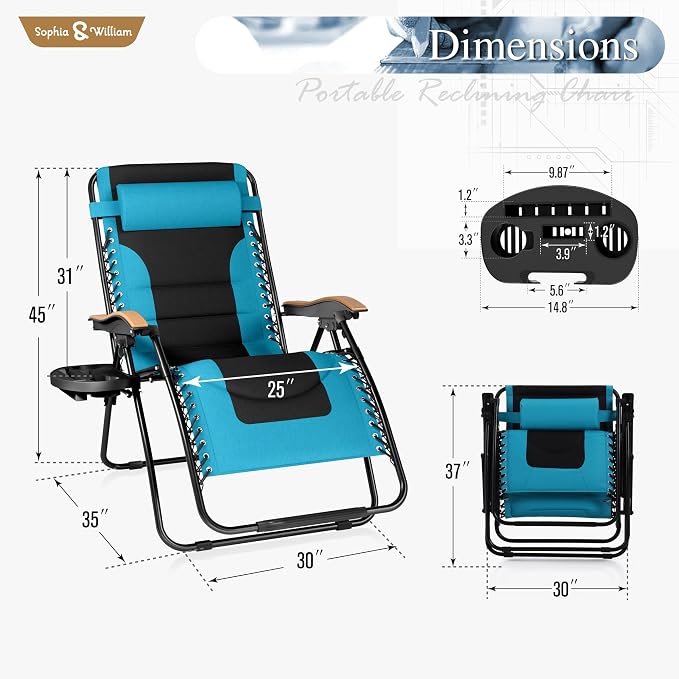 Sophia & William Oversized XXL Zero Gravity Chair, Padded Recliner Outdoor - Image 3