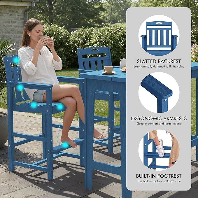 Ciokea Outdoor Bar Height Table Set of 5, Heavy-Duty All-Weather HDPE Patio Bar - Image 5