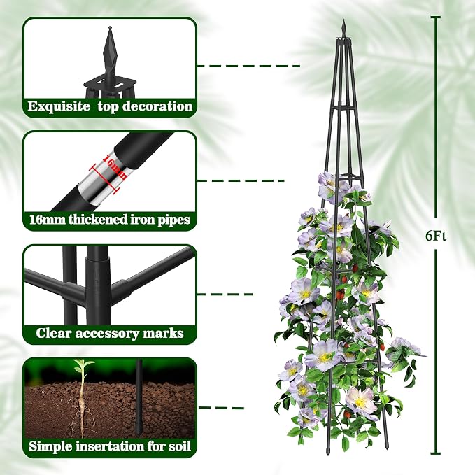 6FT Obelisk Trellis for Climbing Plants Outdoor, 16mm Rust-Proof Extra - Image 3