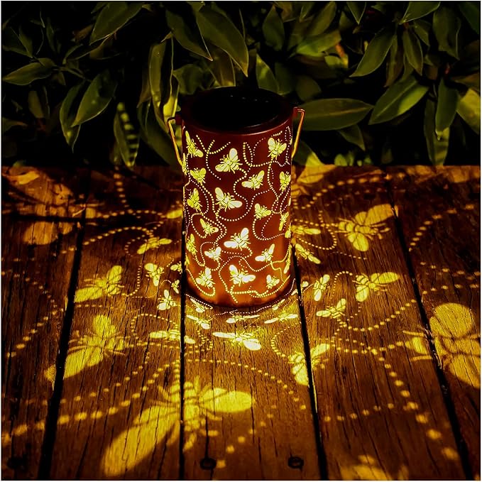 Solar Honeybee Lanterns Outdoor Hanging Decor Lantern, Waterproof Hollow Out by AITENISEN