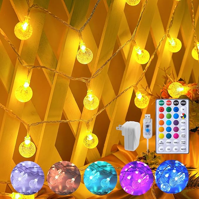 Minetom Crystal Globe String Lights - 33 ft 100 LED USB Color Changing Globe by Minetom