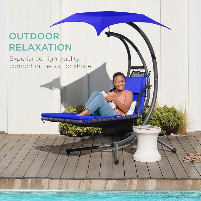 Best Choice Products Outdoor Hanging Curved Steel Chaise Lounge Chair Swing - Image 8