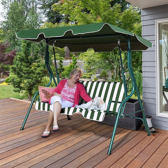 Porch Swing Outdoor, 3 Person Patio Swing w/Removable Cushion, Stand & - Image 3