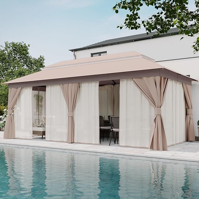 LAUSAINT HOME Semi-Permanent Outdoor Patio Gazebo 10'x20', Heavy Duty Party - Image 2
