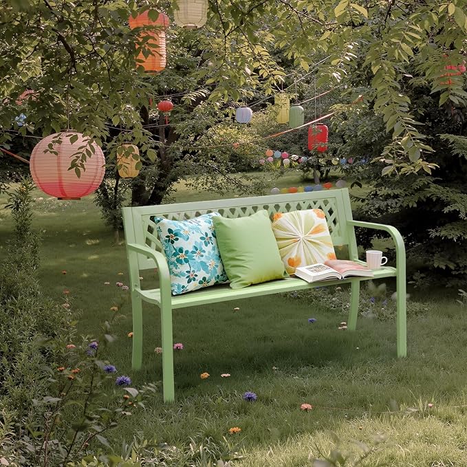 VINGLI 47'' Outdoor Bench, Weather Resistant Garden Patio Bench Powder Coated - Image 9