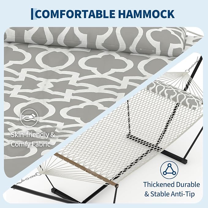 Double Hammock with Heavy-Duty Steel Stand, 2 Person Portable Hammock, 450LBS - Image 7