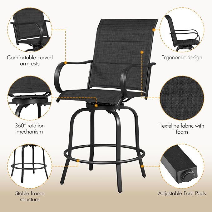 Yaheetech 4 Piece Patio Swivel Bar Stools, Texteline Outdoor Chairs - Image 6