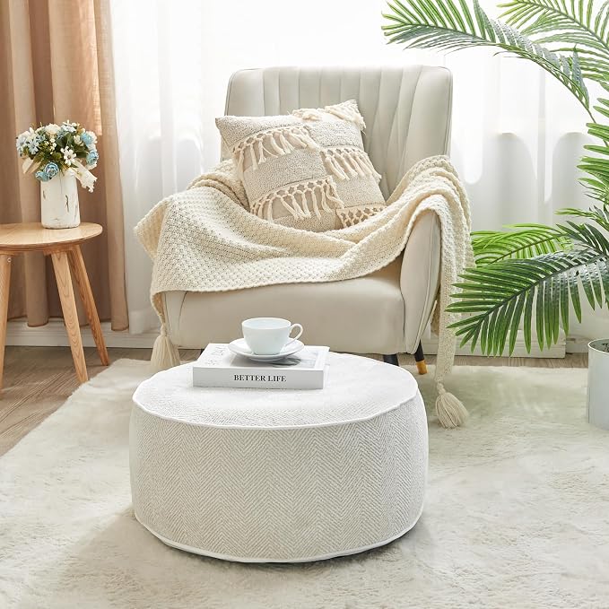 Inflatable Pouf Ottoman, 21x10 Inches Stuffed Chenille Ottoman - Image 6