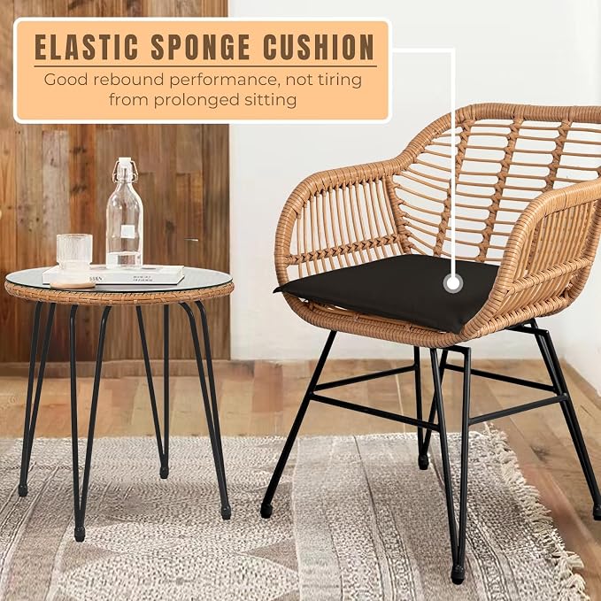 3 Piece Outdoor Wicker Furniture Bistro Set, Rattan Chairs Conversation Sets - Image 7