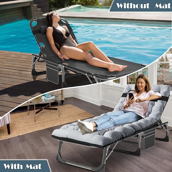 MOPHOTO Folding Chaise Lounge Chair 5-Position, Folding Cot, Heavy Duty Patio - Image 5