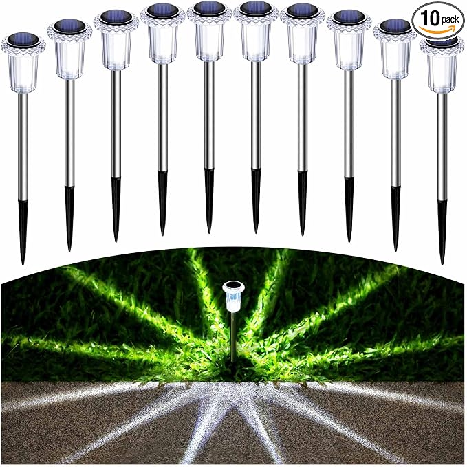 Solar Pathway Lights 10 Pack Christmas Solar Lights Outdoor Waterproof 6000K by Gorrzai