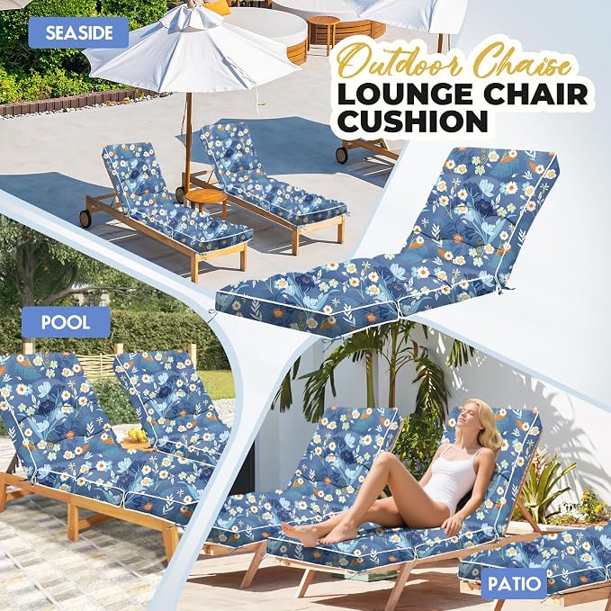 Outdoor Chaise Lounge Chair Cushion, Waterproof Non-Slip Patio Chaise Lounge - Image 7