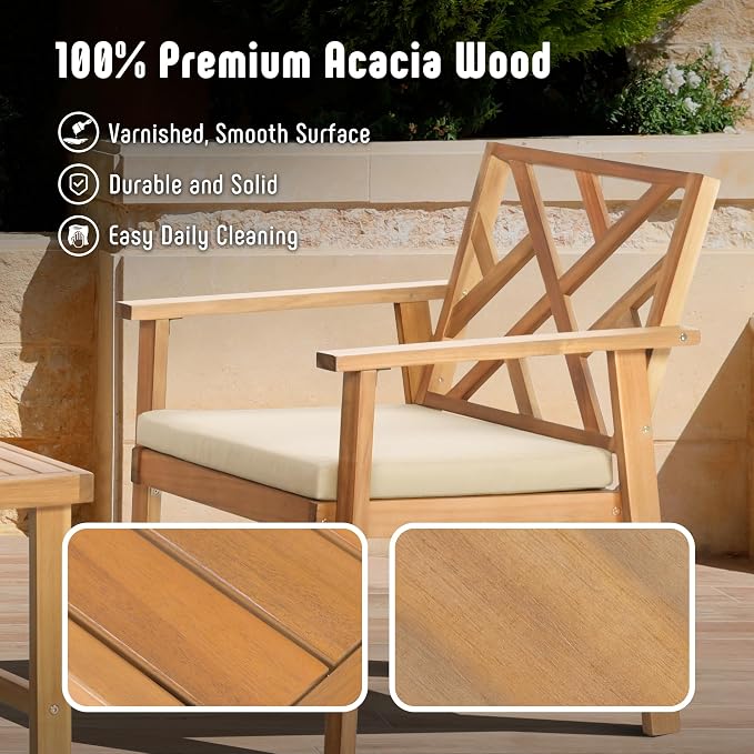 3 Piece Outdoor Patio Furniture Set, Wooden Conversation Patio Set - Image 3