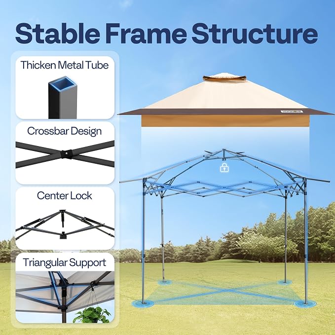 VIVOHOME10x10ft Pop Up Canopy Tent One Push Setup Outdoor Portable Shelter Tent - Image 5