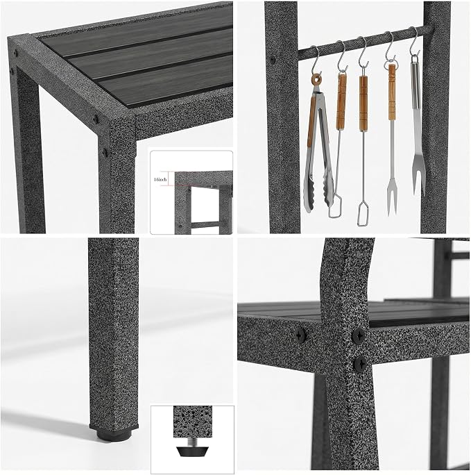 3Pcs Outdoor Patio Bar Set, Metal Pub Height Bistro Table Set - Image 4