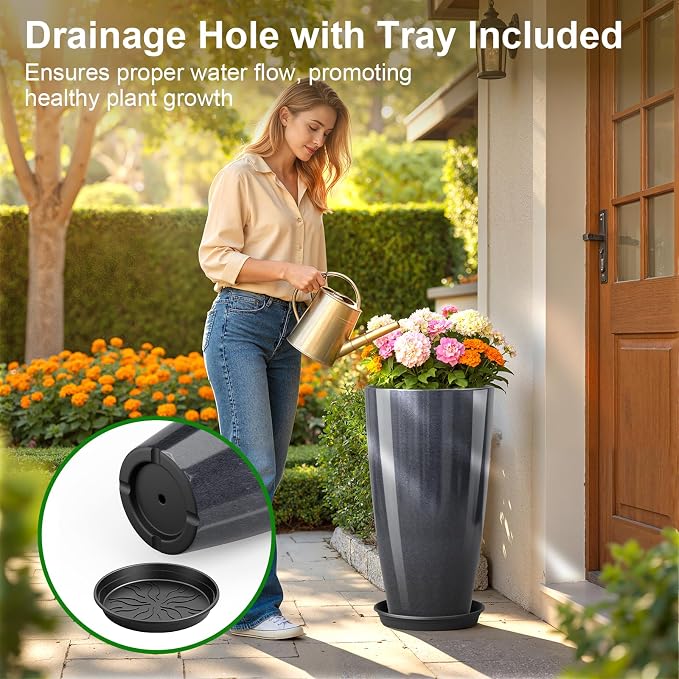 QCQHDU 21 inch Tall Planters for Outdoor & Indoor Plants, 2 Pack Sturdy - Image 5