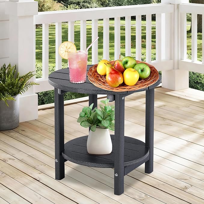 LZRS Round Adirondack Side Table Double End Table, Outdoor Side Tables - Image 7