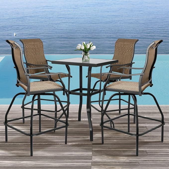 LEVELEVE Patio Bar Set 5pcs Swivel Bar Stools Outdoor Bistro Textilene - Image 2