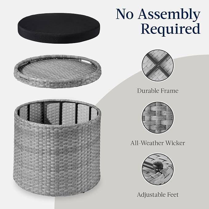 Best Choice Products Round Wicker Ottoman, Additional Seating, Side Table - Image 7