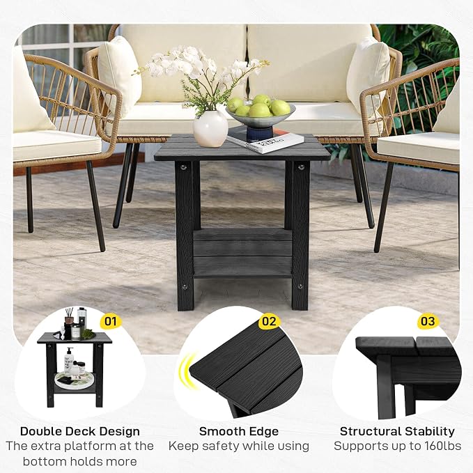 Melucivi Weather Resistant Outdoor Side Table, Double Small Adirondack Side - Image 4