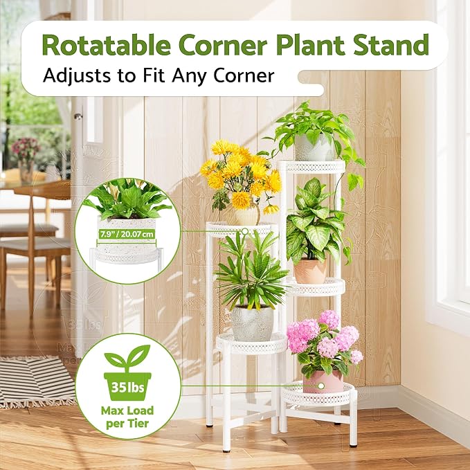 Metal Plant Stand Indoor Outdoor, 5 Tier Tall Flower Pot Holder Potted Display - Image 2