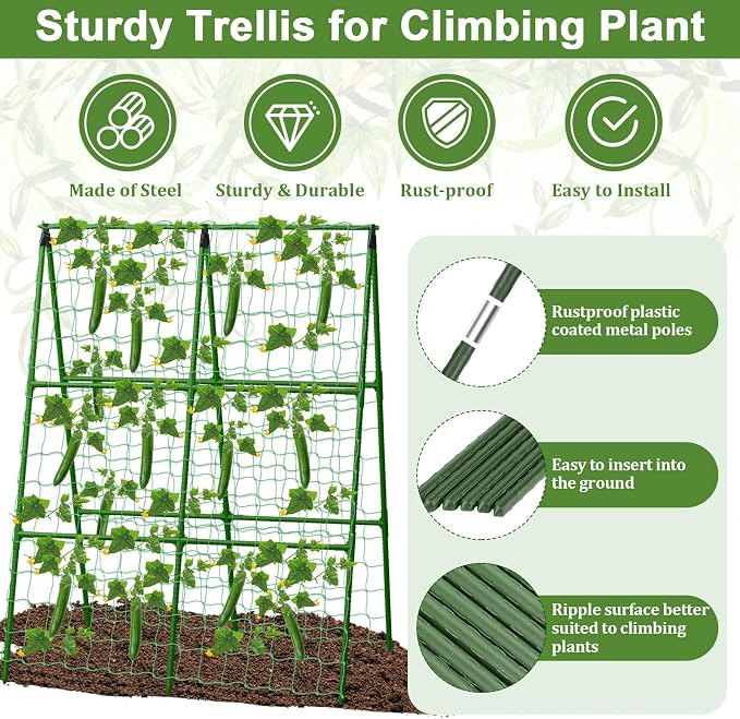 Cucumber Trellis for Garden, 34 X 47 Inches A Frame Gardening Trellis - Image 3