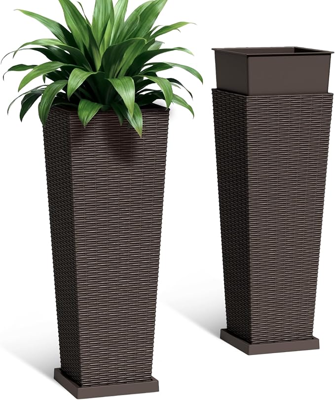 Set of 2 32 Inch Tall Plastic Planters by Acurax