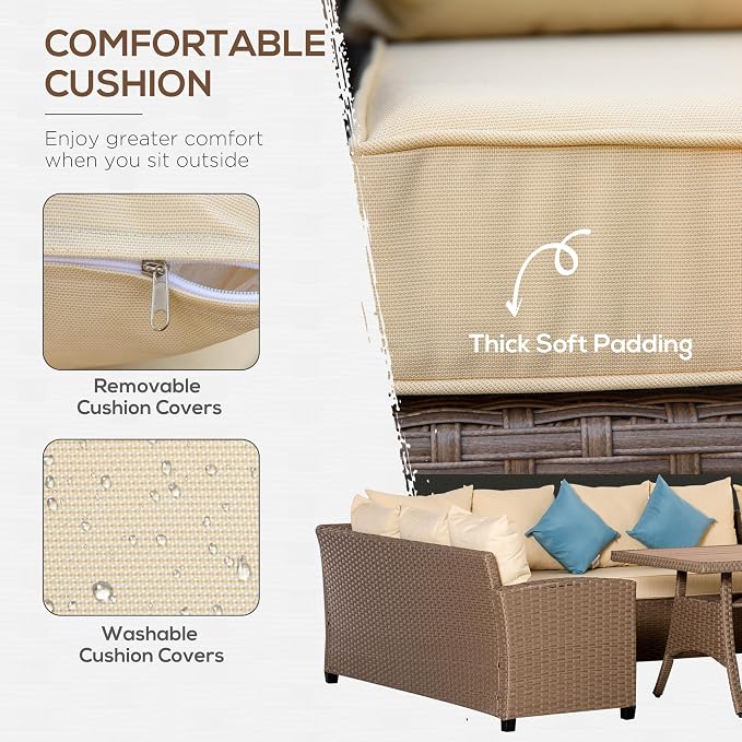 Outsunny 6 Piece Patio Furniture Set, PE Wicker Outdoor Furniture Conversation - Image 3