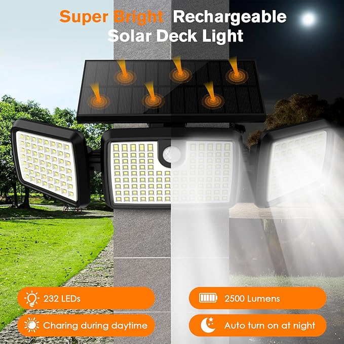 Solar Lights Outdoor, 3 Head Solar Motion Lights Outdoor - Image 8