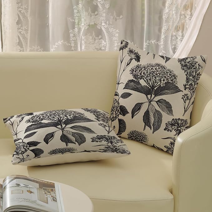Black Pillow Covers 16x16 Inch 2 Pcs Boho Vintage Floral Decor Throw Pillows - Image 4