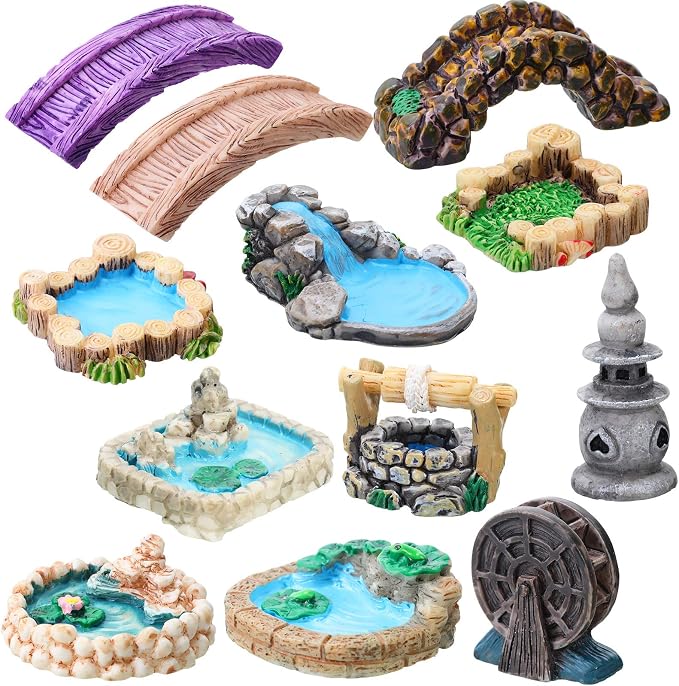 Jetec 12 Pcs Mini Fairy Garden Accessories Miniature Tiny Stone Bridge Mini by Jetec